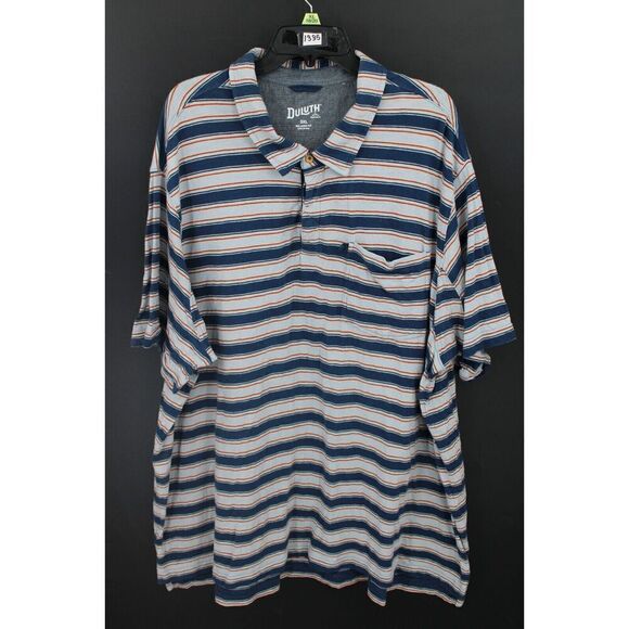 Duluth Trading Polo Shirt Mens 3XL Relaxed Fit Blue Stripes Short Sleeve Cotton - Picture 1 of 6